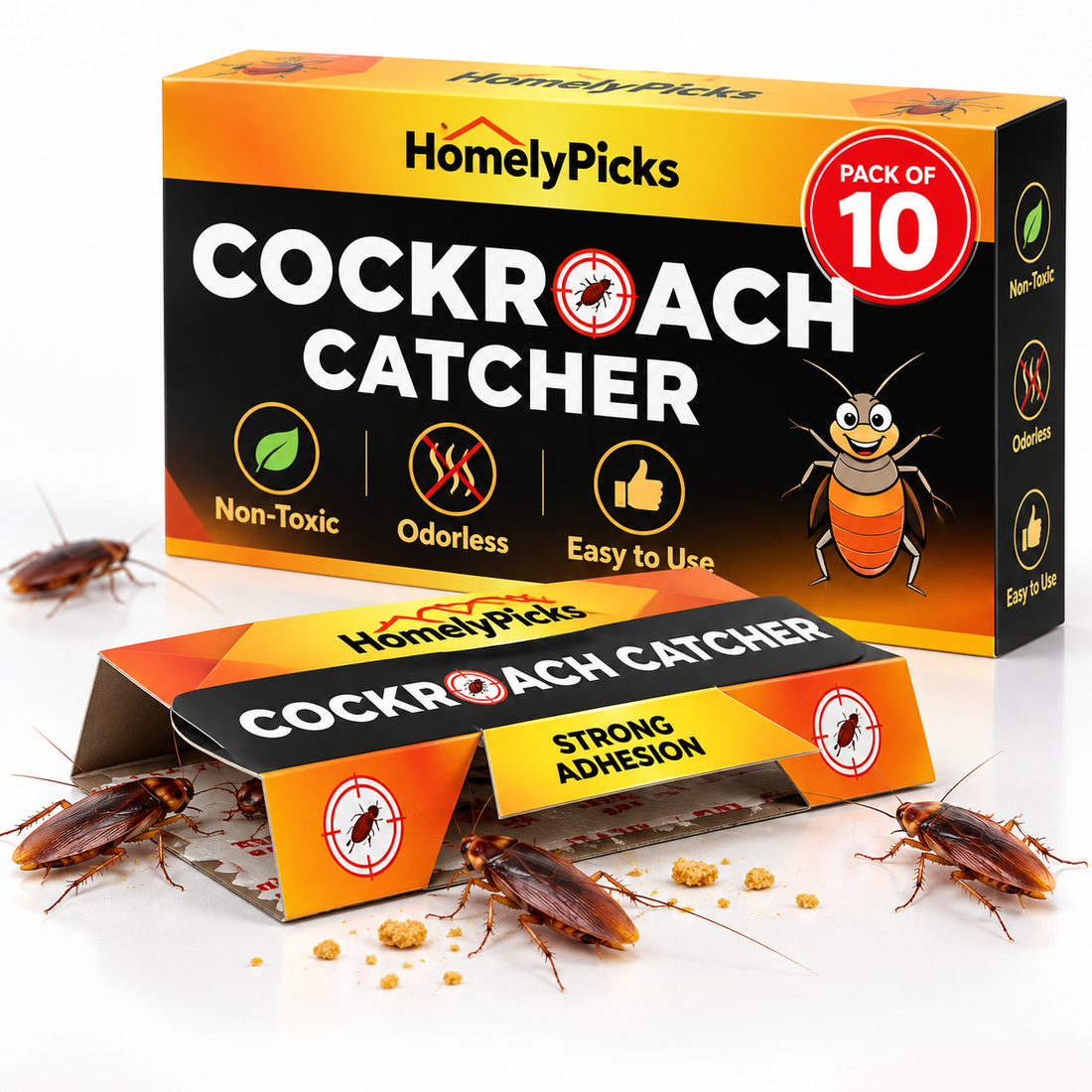 Cockroach Catcher Sticky Glue Traps – Strong Adhesive (Pack of 10)