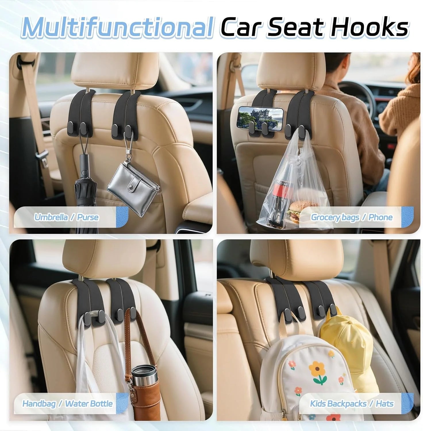 HOLDEX Backseat Organizer Hanger | Vegan Leather Hooks