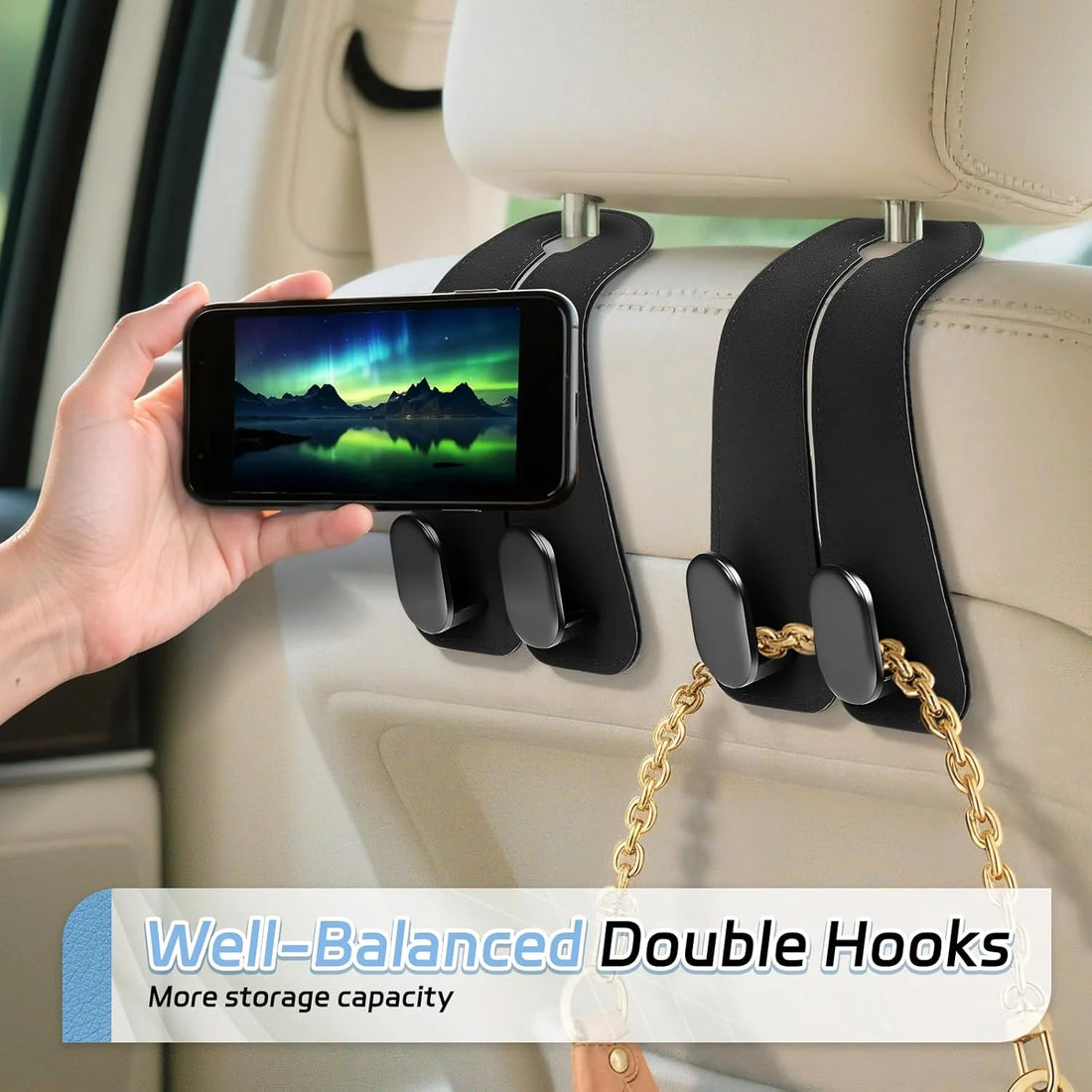 HOLDEX Backseat Organizer Hanger | Vegan Leather Hooks